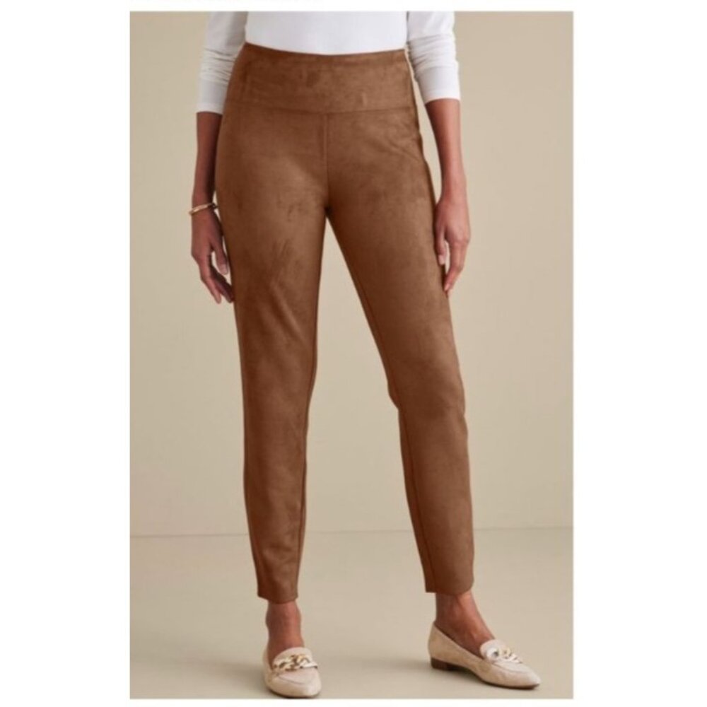 Soft Surroundings Brown faux Suede Leggings pants size 1X plus womens pull on